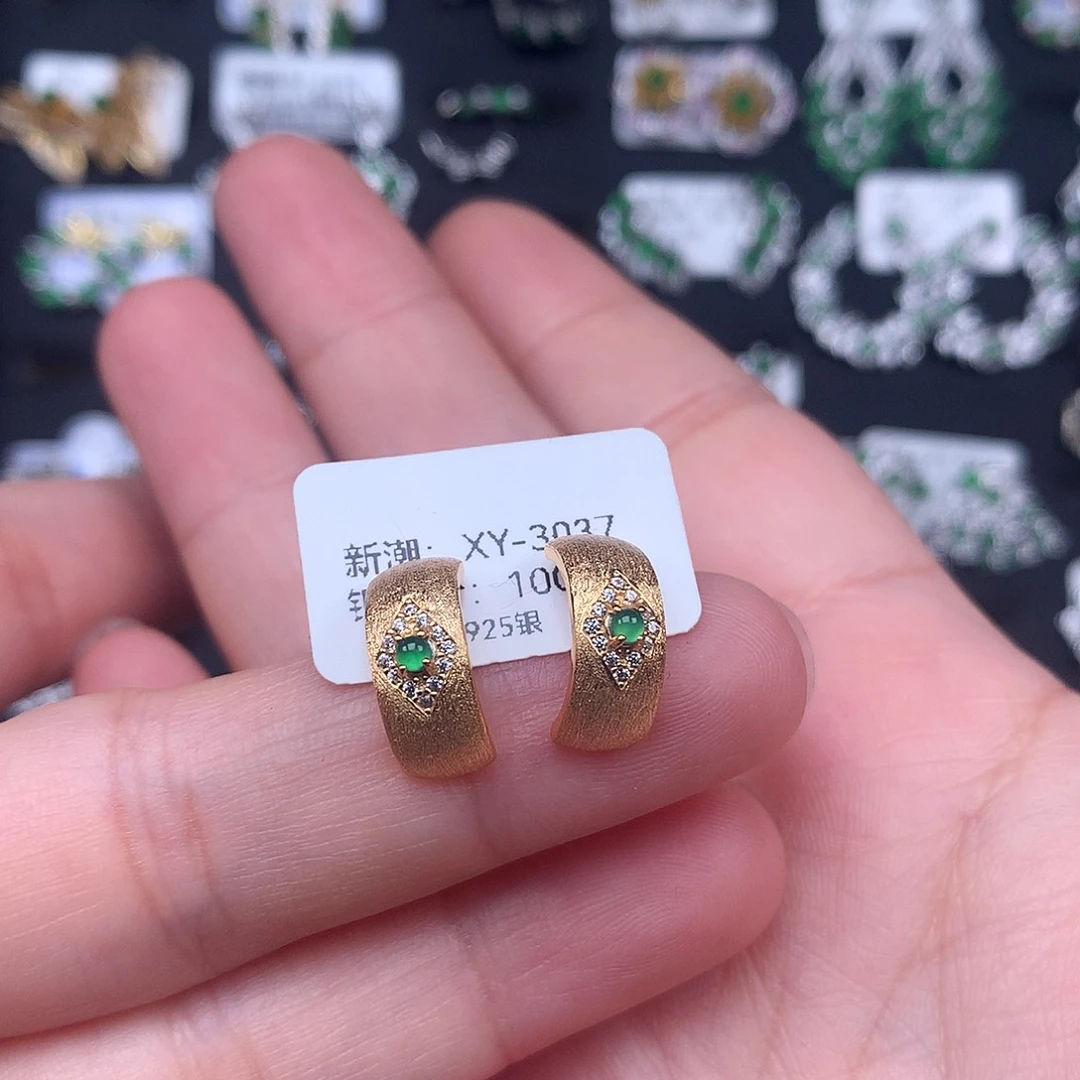 翡翠银S925镶嵌耳饰
