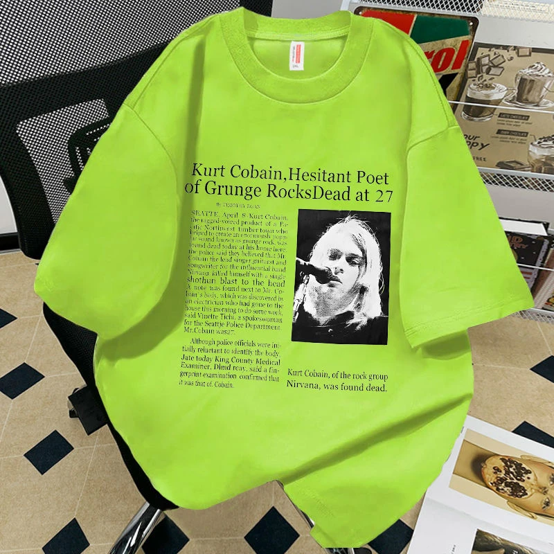 荧光绿纯棉重磅高街t恤vintage人像印花重磅短袖高街T恤圆领短袖