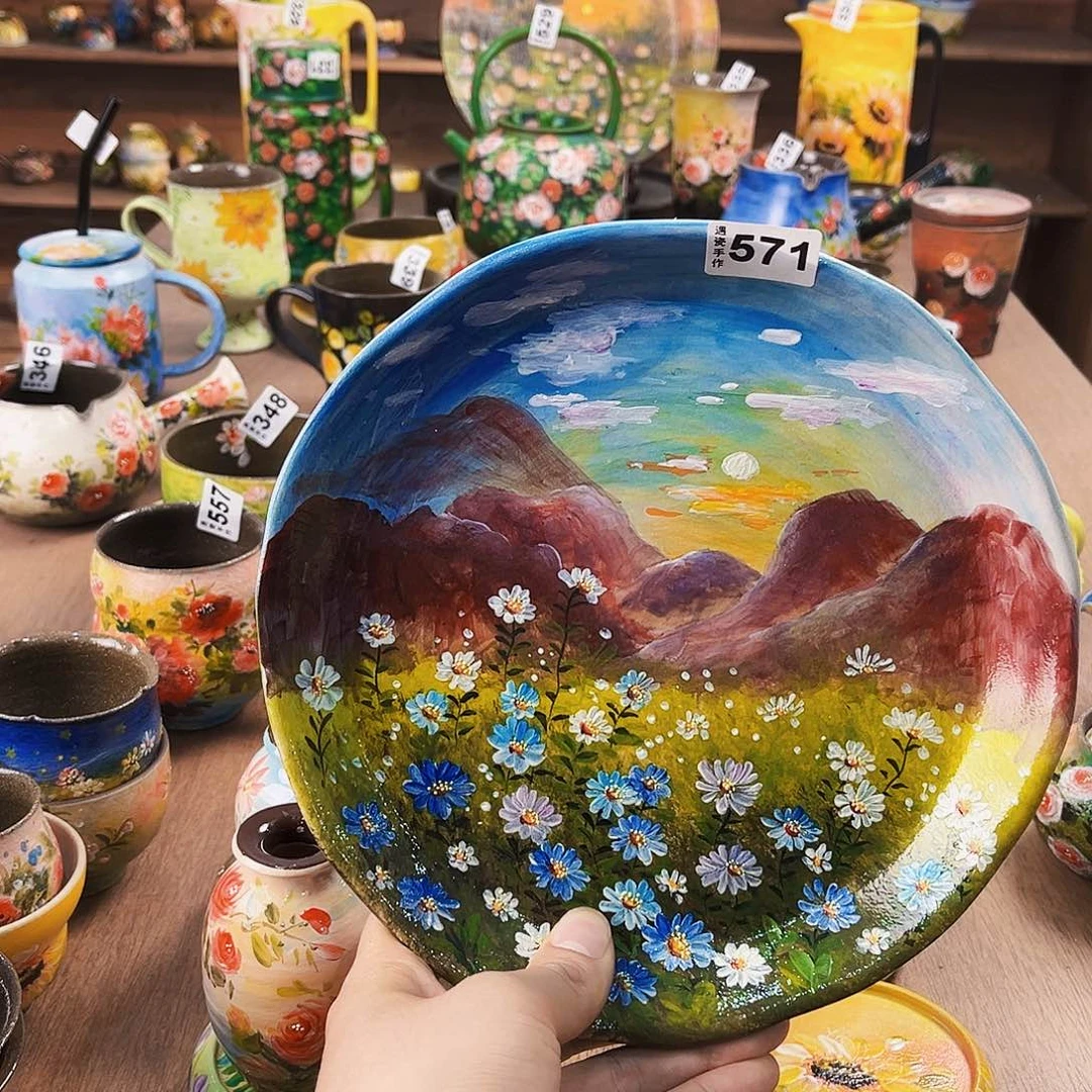 格***格纯纯油画风茶盘纯纯莫奈油画风茶盘