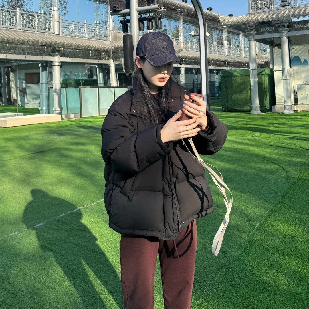 今婷【乌漆嘛黑】百搭潮流保暖立领冬季时尚宽松龟背羽绒-M25401335