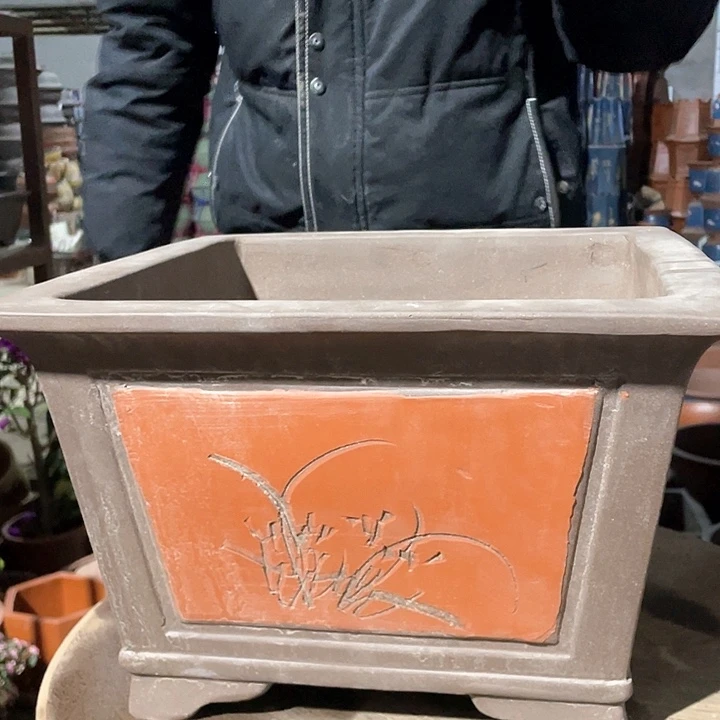 紫砂32红色四方花盆