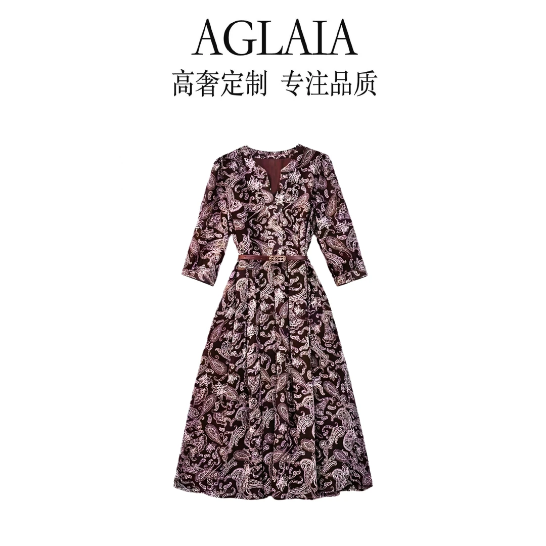 8023~Aglaia法式高奢2025夏季设计感收腰显瘦中袖连衣裙女