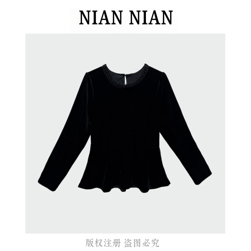 【樱桃草莓】年年2025新款秋冬季时尚百搭气质长袖丝绒打底衫T恤