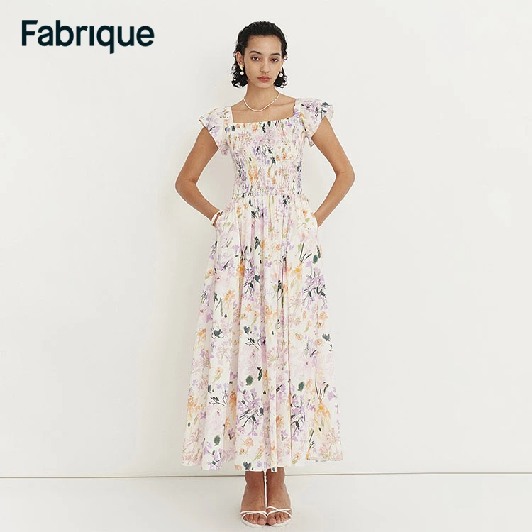 Fabrique Serenity 【夏日漫游】鸢尾裙纯棉印花方领碎花收腰连衣裙