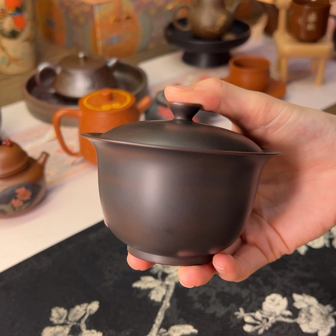 建水紫陶纯手工两才大元宝盖碗180cc