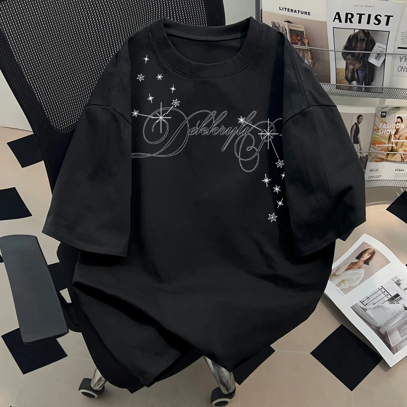 jtrt美式高街字母短袖t恤男女夏季黑色纯棉宽松oversize小众上衣