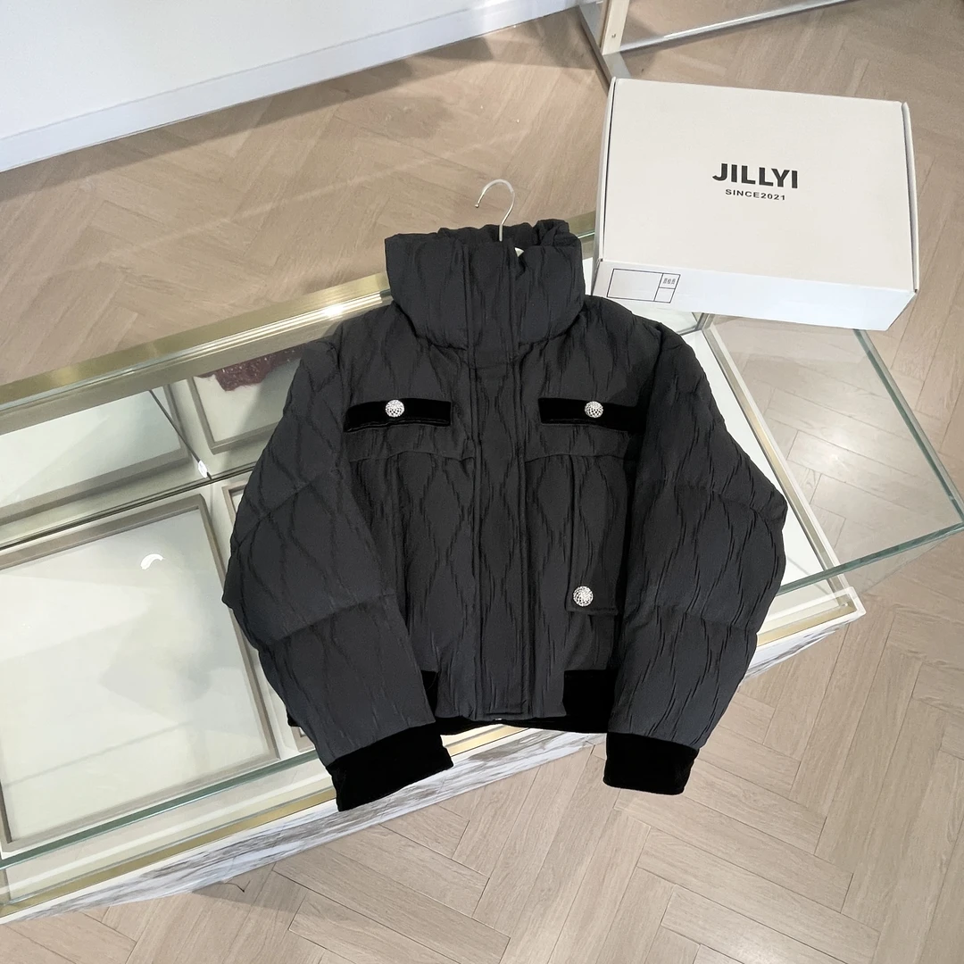 JILLYI【美式黑巧】黑色高领休闲时尚羽绒服秋冬季简约时尚