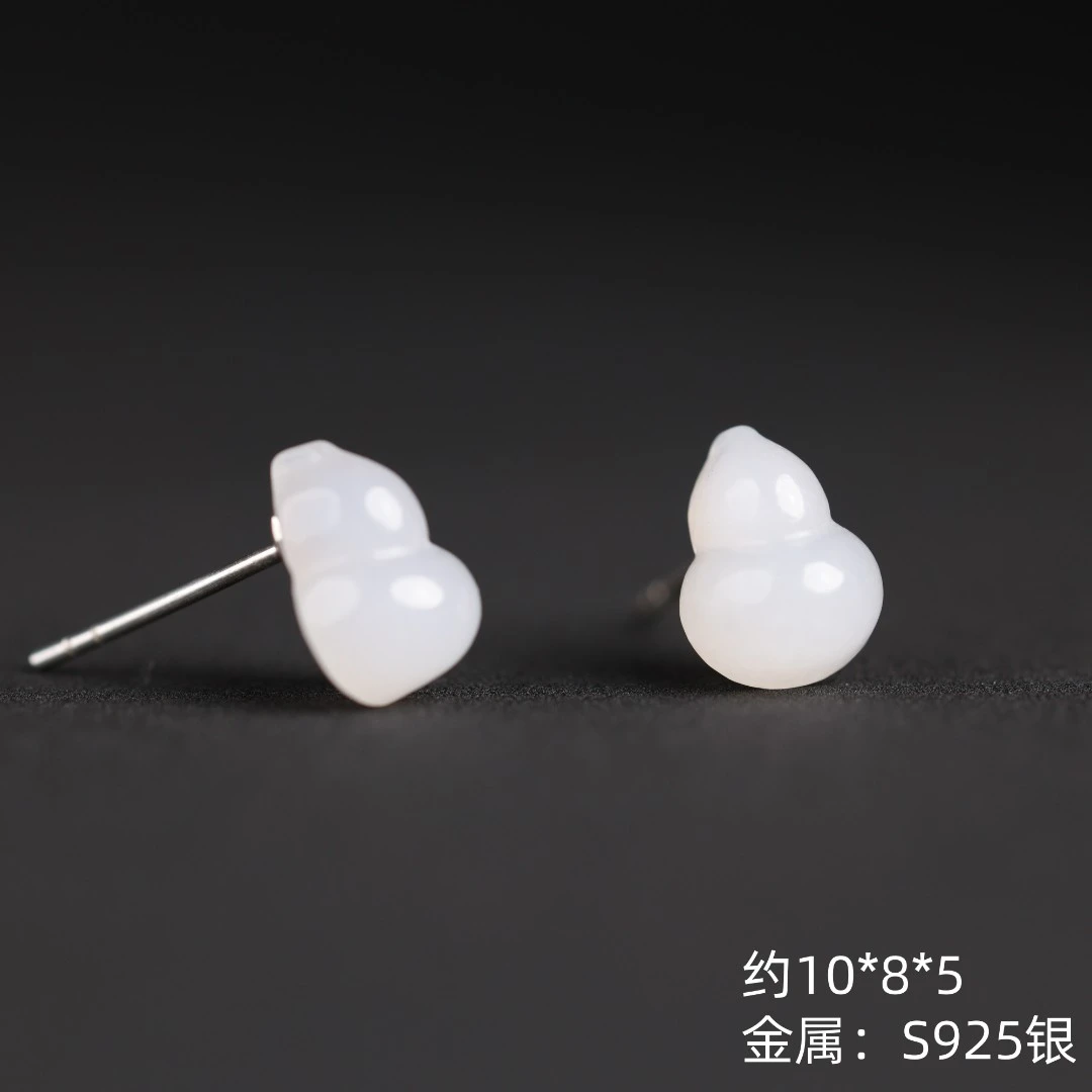 本真 |“梦中雪”原创设计精品和田玉白玉葫芦耳饰