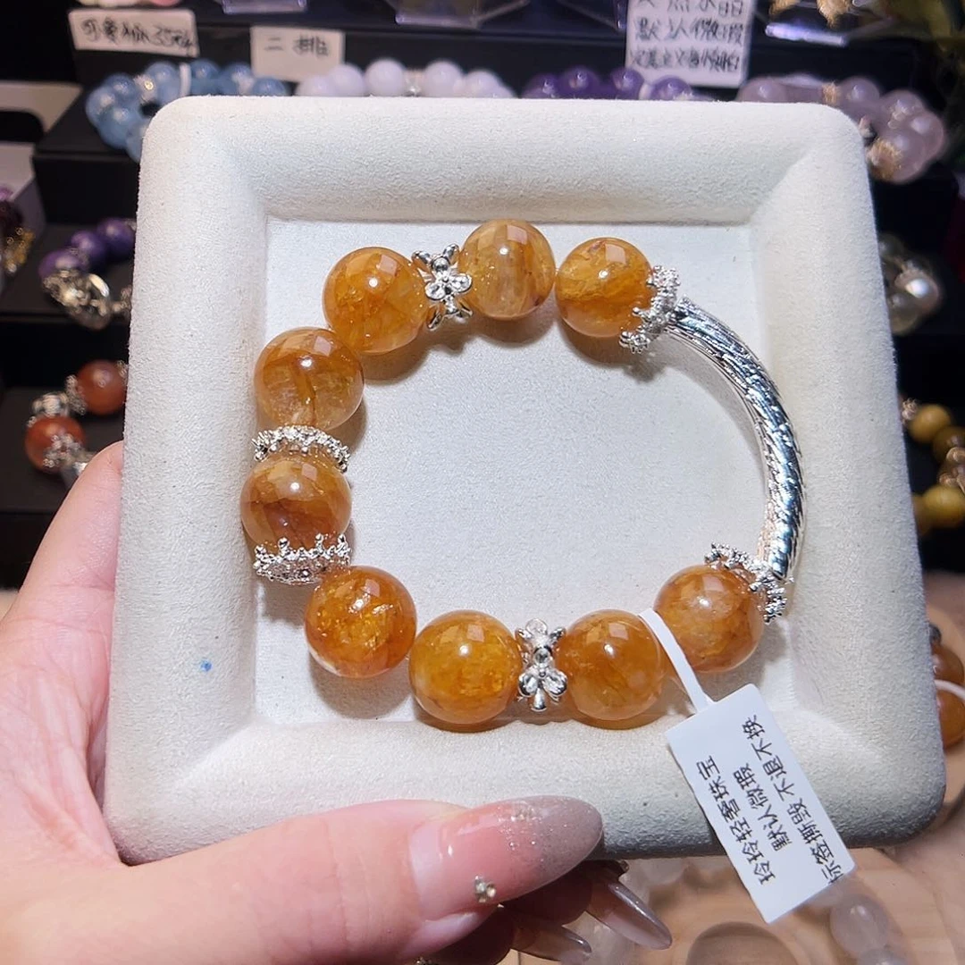 烟晶手链合金黄胶花