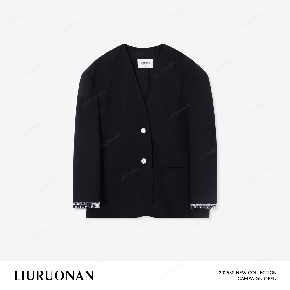 LIURUONAN 25SS 【腰果花西装】别致袖口设计感V领长袖单排扣西装