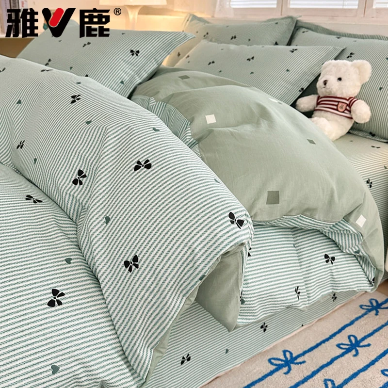 100全棉床上四件套纯棉小清新被套罩床单床笠学生宿舍三件套床品