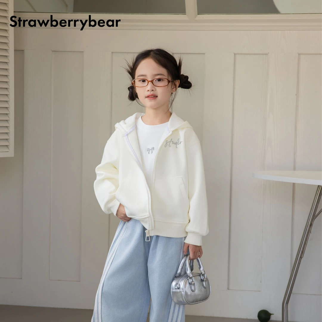 草莓熊strawberrybear2025新款秋季女童时髦卫衣长袖开衫连帽外套