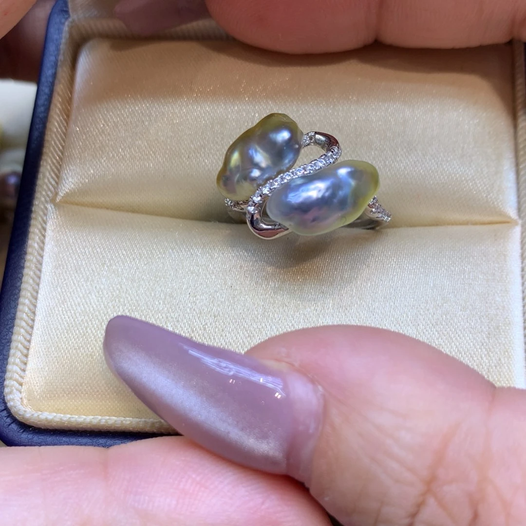 银S925镶嵌戒指海水珍珠