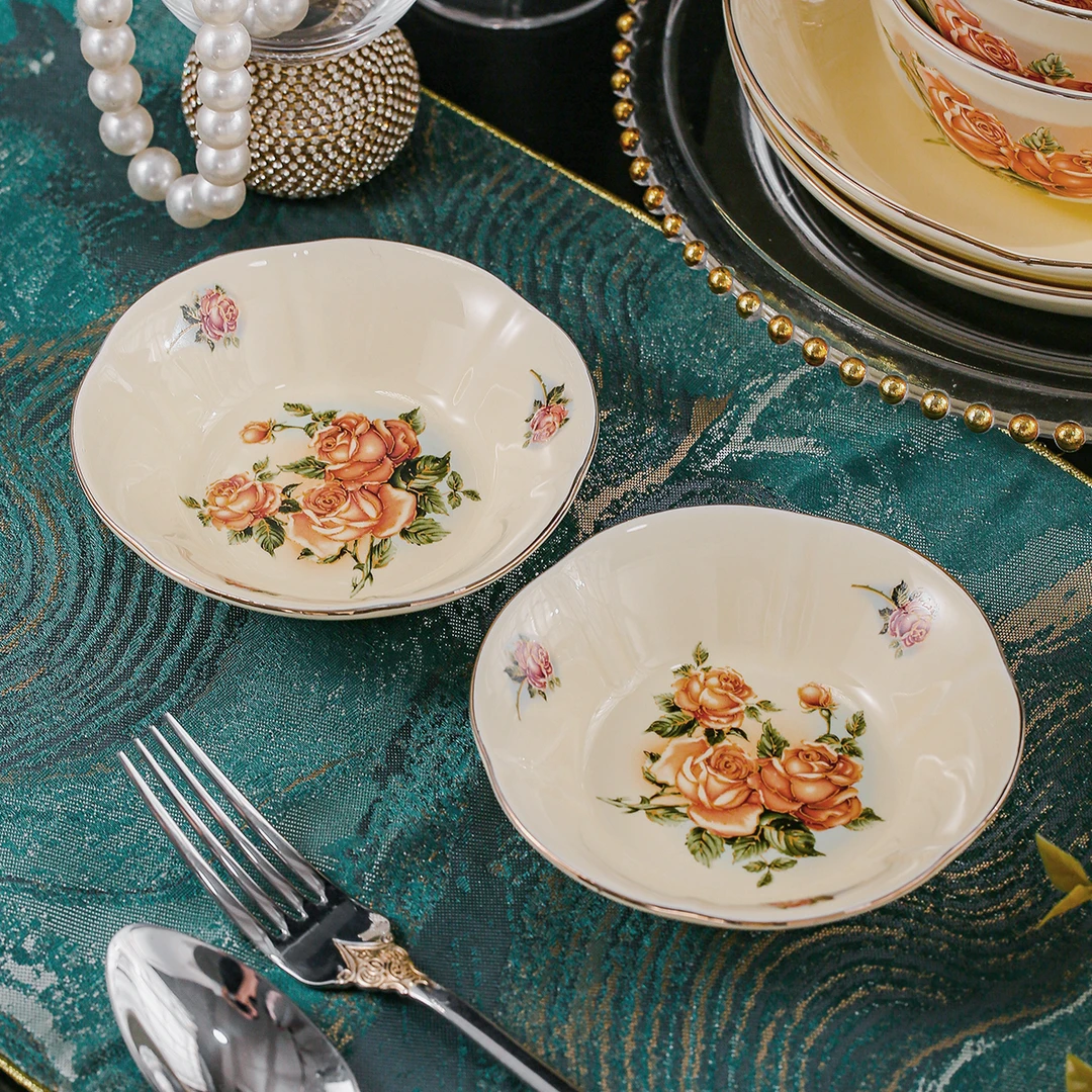 M22碟子精致盘子陶瓷5英寸2个创意家用不规则欧式描金碟风汤盘