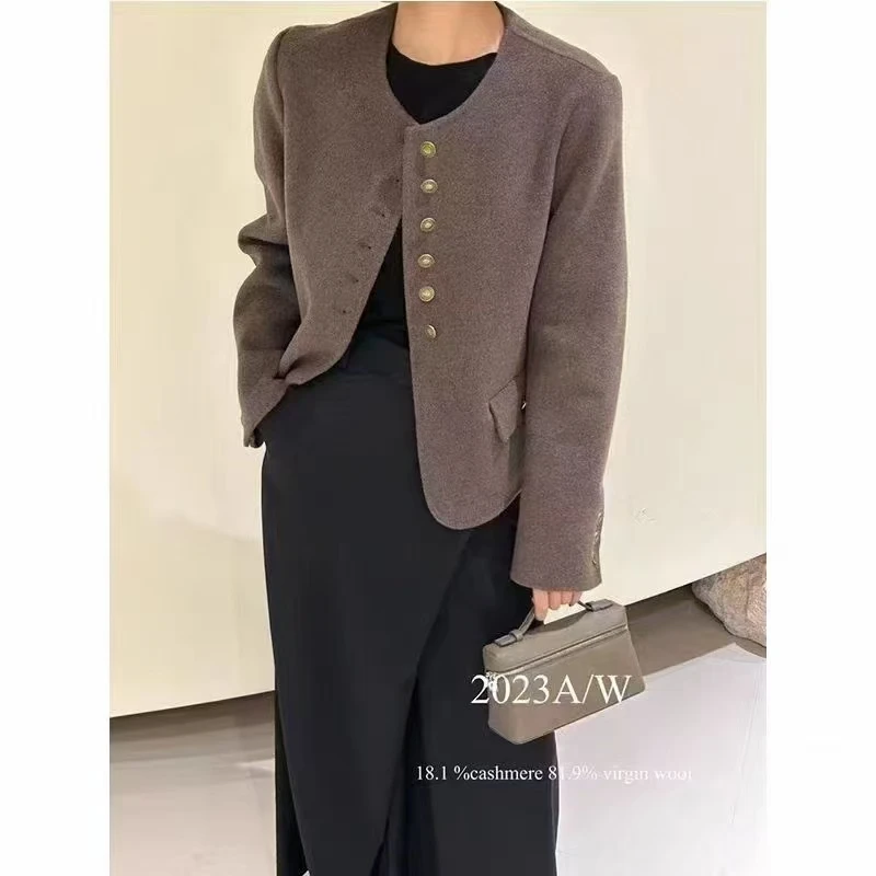 小香风短款呢料上衣高端大气气质休闲百搭圆领秋冬