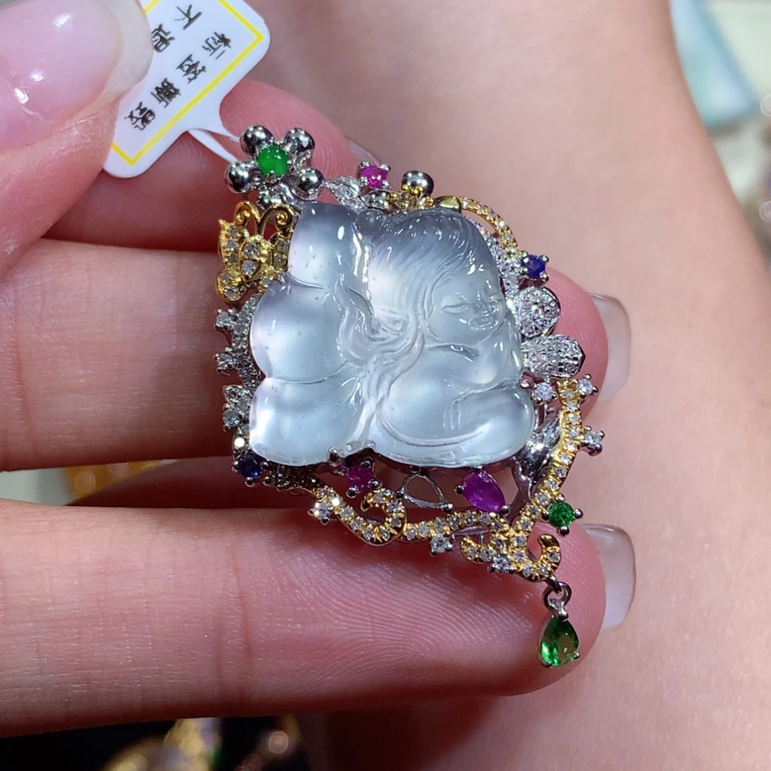 翡翠18K金镶嵌吊坠(不含链)