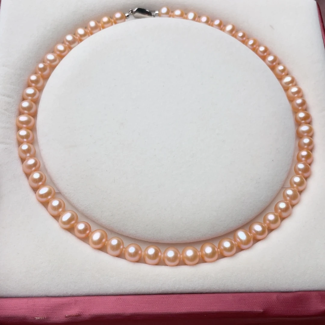 淡水珍珠银S925镶嵌颈饰8-9