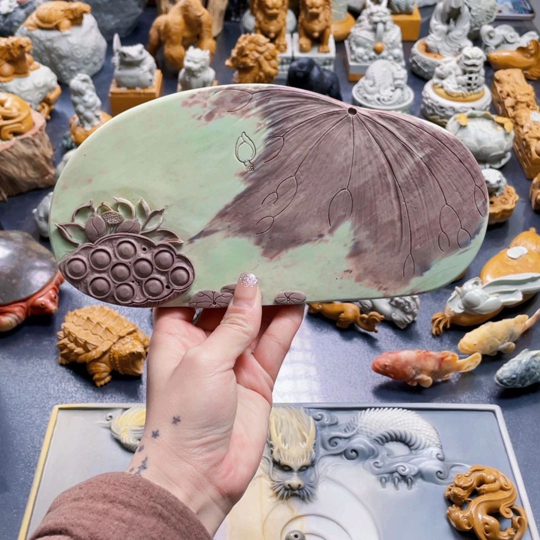 荷花紫袍玉带石雕干泡