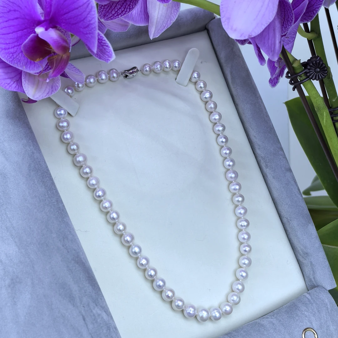XL369N/7.5-8.5mm淡水珍珠项链S925银项链经典百搭