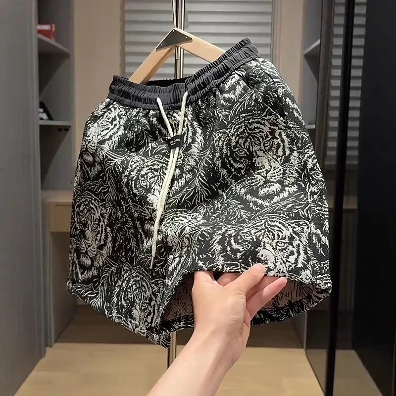 夏季潮牌编织提花透气速干短裤男高级时尚百搭宽松休闲冰丝五分裤