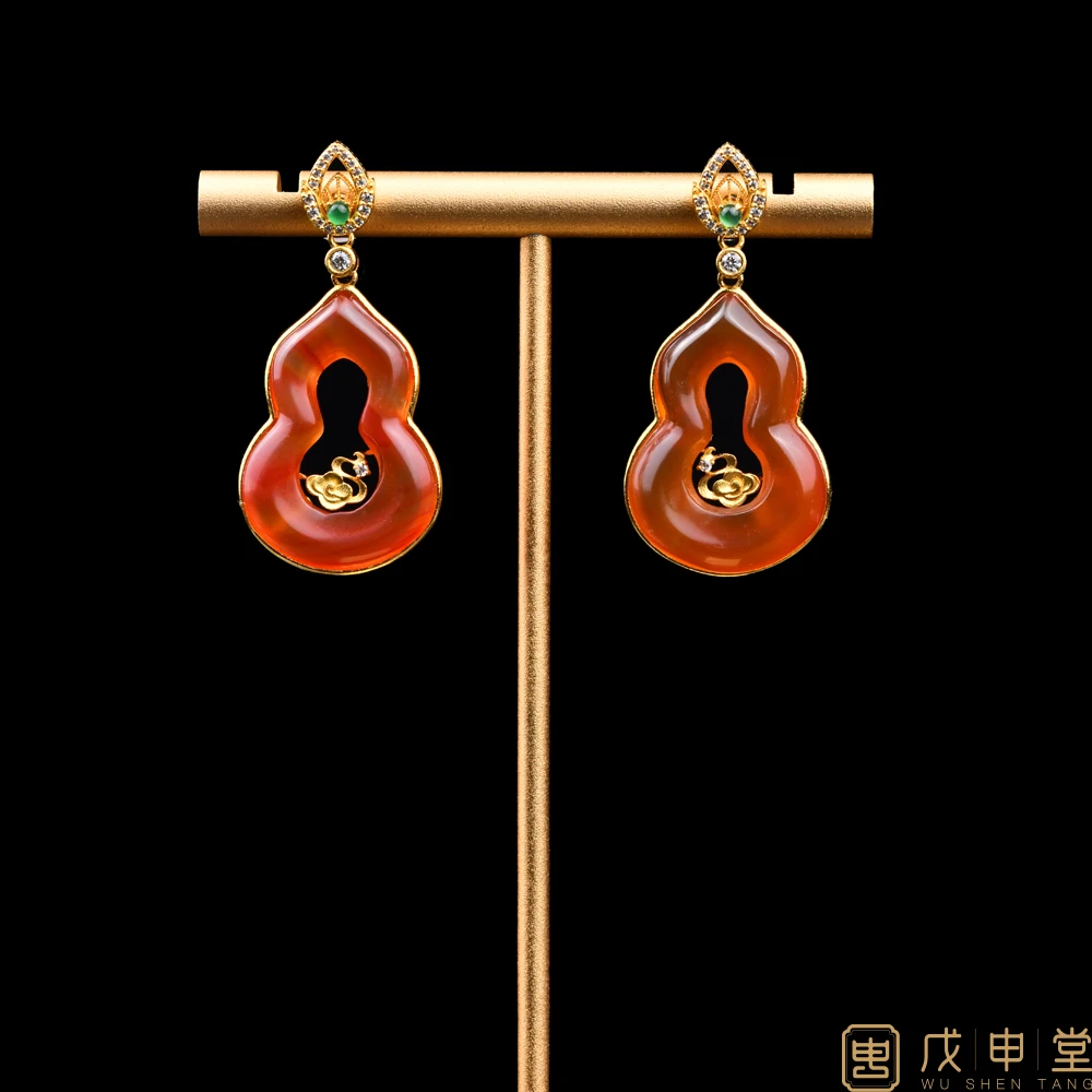 戊申堂【云中禅 · 音】银鎏金玛瑙葫芦耳饰宫廷风设计款 国风珠宝