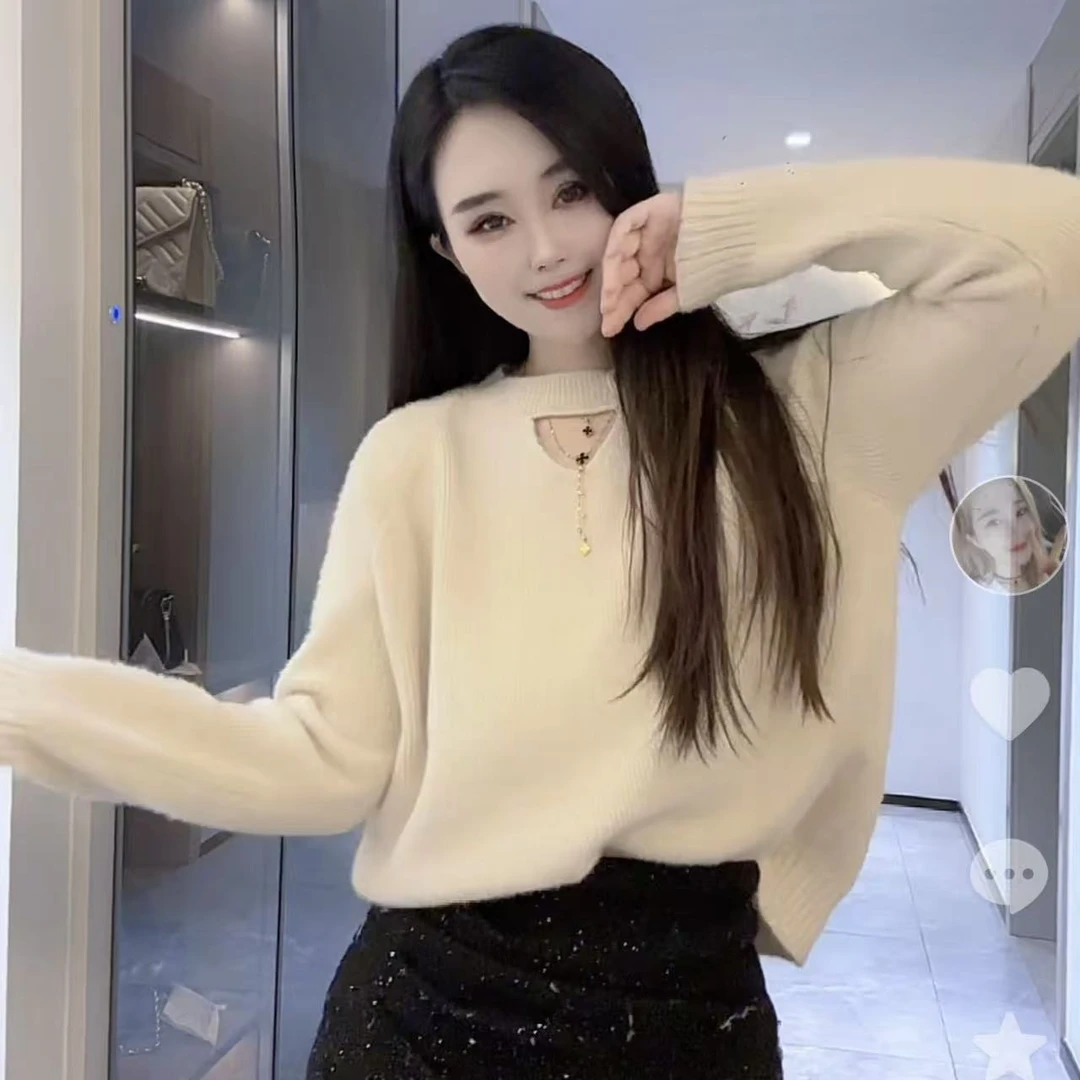 【Amy花猫】冬季新款复古慵懒风毛衣镂空针织内搭时尚打底衫上衣