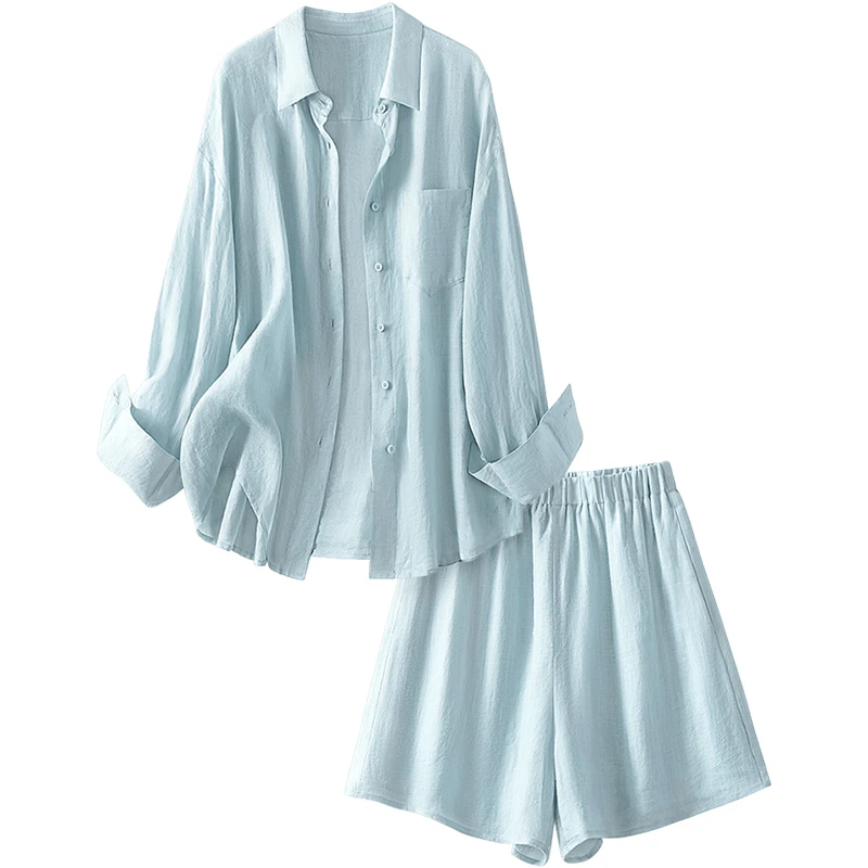 丝柏舍2025苎麻秋新款女翻领衬衫搭短裤两件套时尚套装S51R0451N