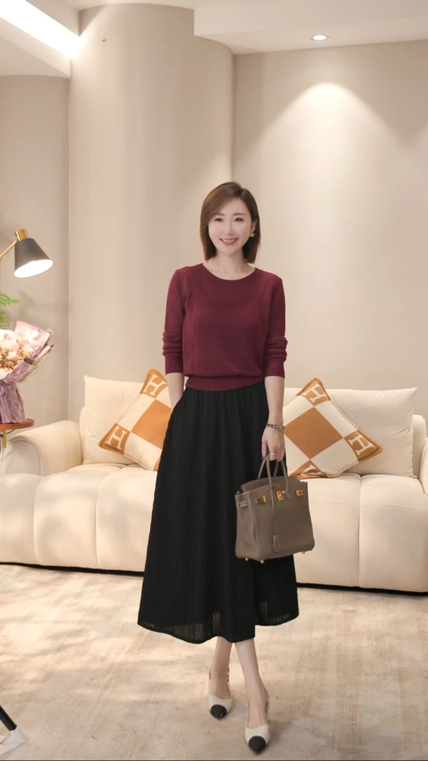 【双姐】秋季新款禾子纱圆领套头长袖针织衫上衣纽扣装饰款JH1028