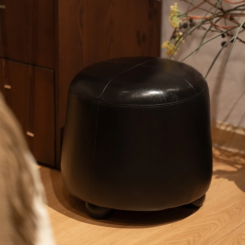 支吾山竹圆凳脚凳床前客厅真皮凳