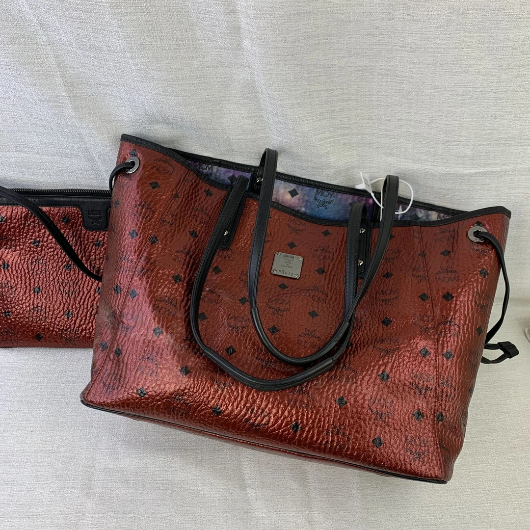 95新 MCM 酒红色子母托特包/FYSD09711565/1565