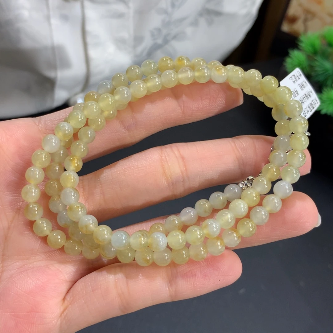 翡翠未镶嵌手串卡5冰胶黄翡项链