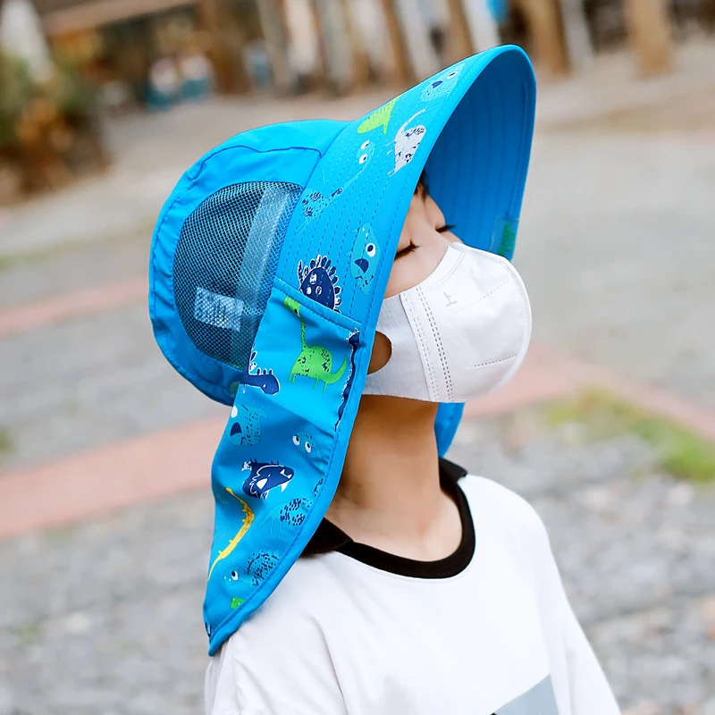 防晒夏天兄妹帽子海边沙滩帽防紫外线护颈大沿帽遮阳帽男孩户外