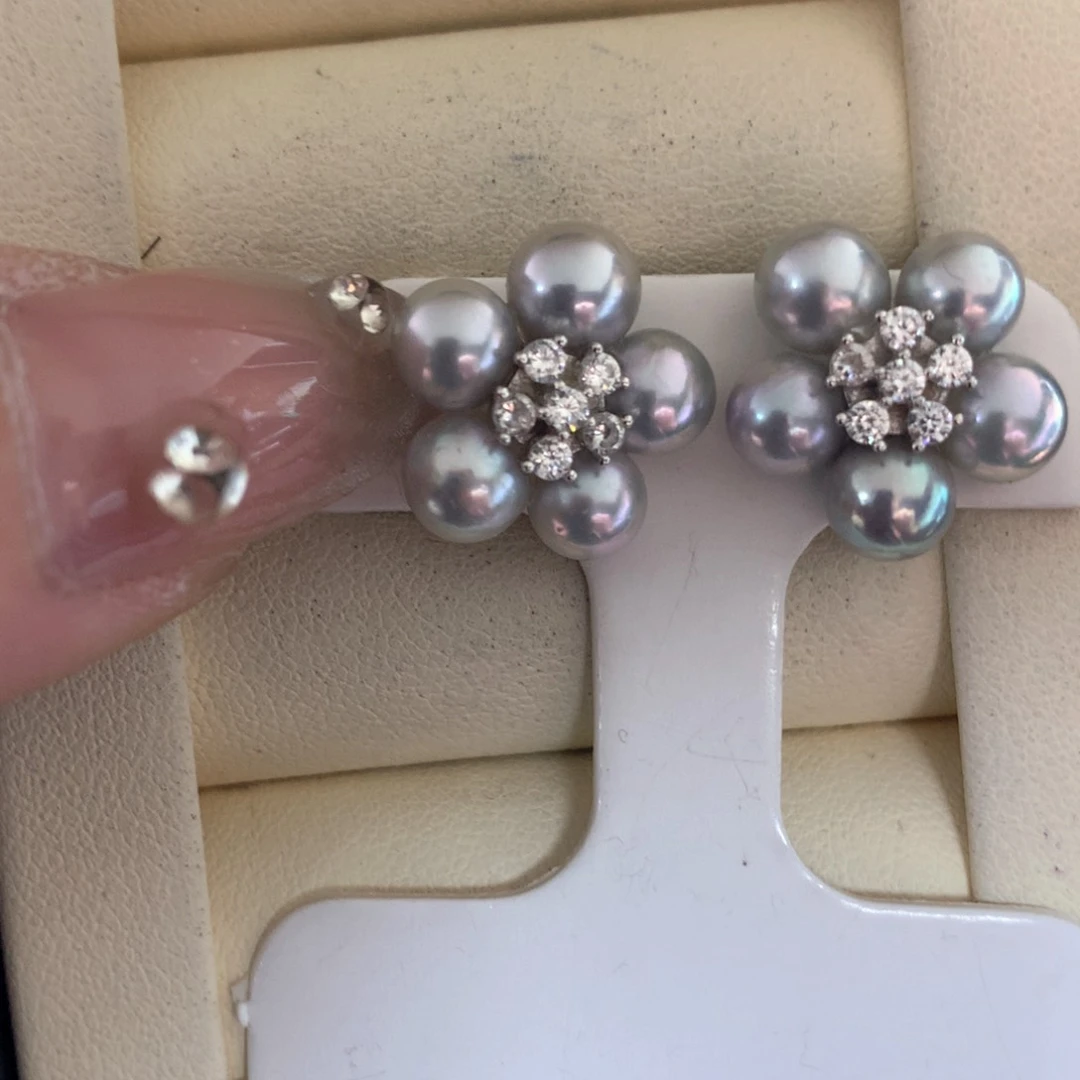 海水珍珠耳饰银S925镶嵌