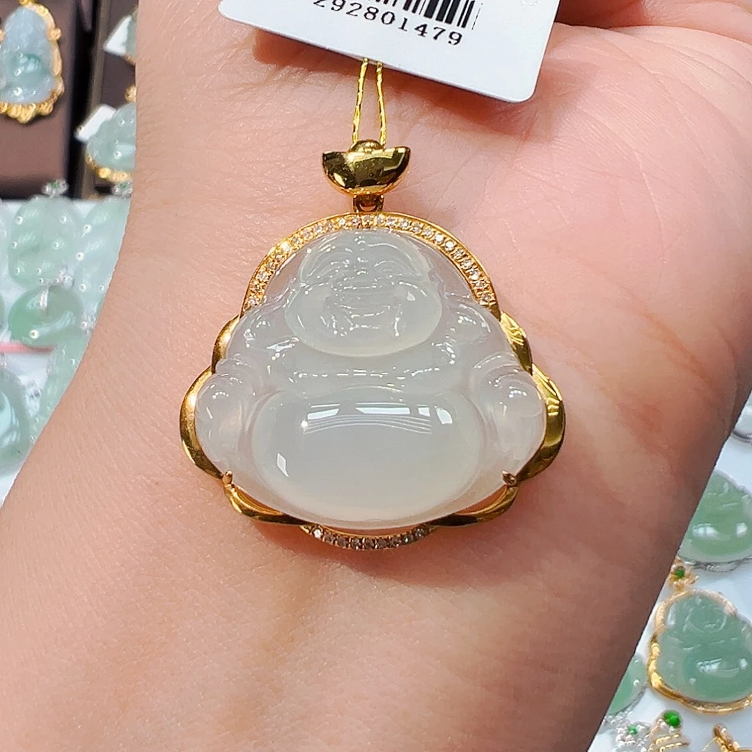 璇***翡翠18K金镶嵌吊坠(不含链)佛公