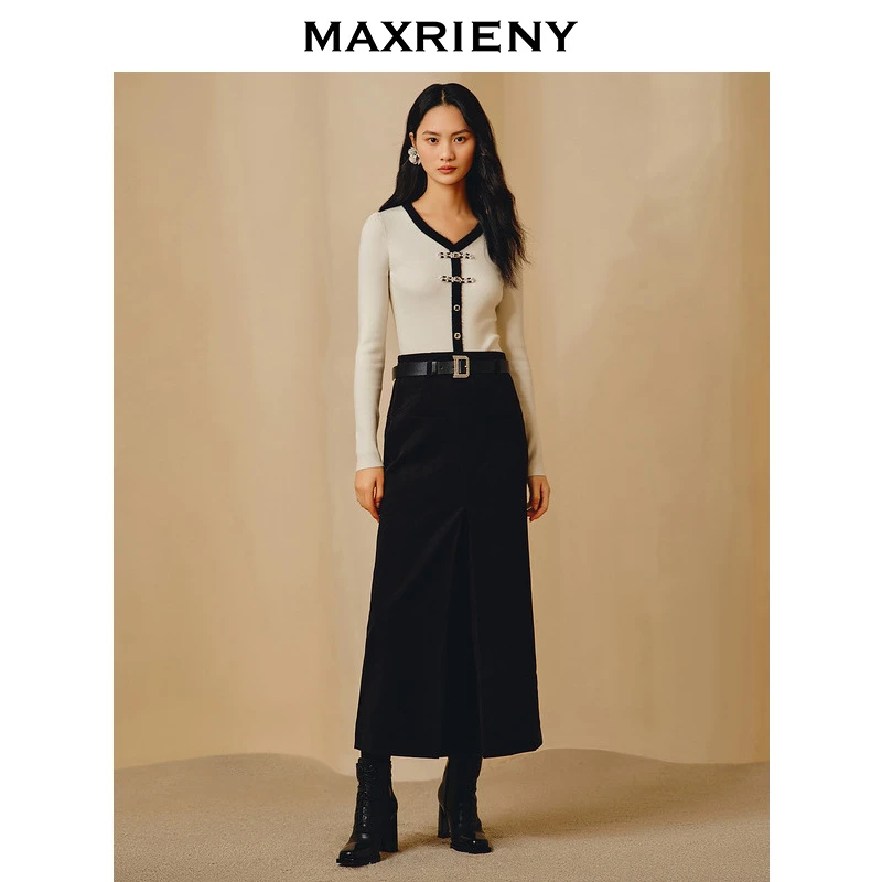 M313【赵老板专属】MAXRIENY国风新中式撞色边套头针织衫修身上衣
