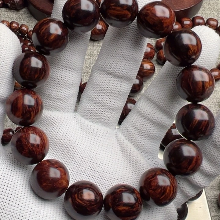 木海南红降1.5黑金满油满纹精品圆珠