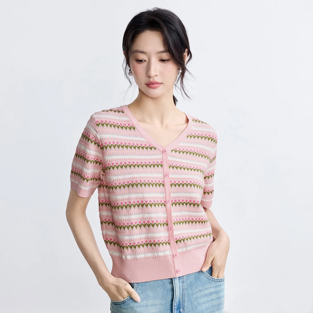 欧若风条纹薄款针织衫2025夏季时尚气质显瘦多巴胺套头上衣女