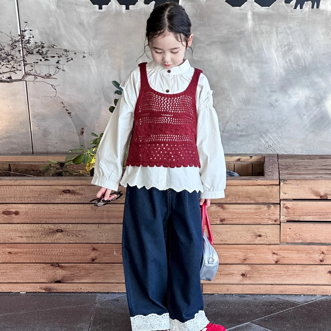 女童秋装衬衫套装新款巨好看儿童春秋马甲牛仔裤三件套女大童衣服