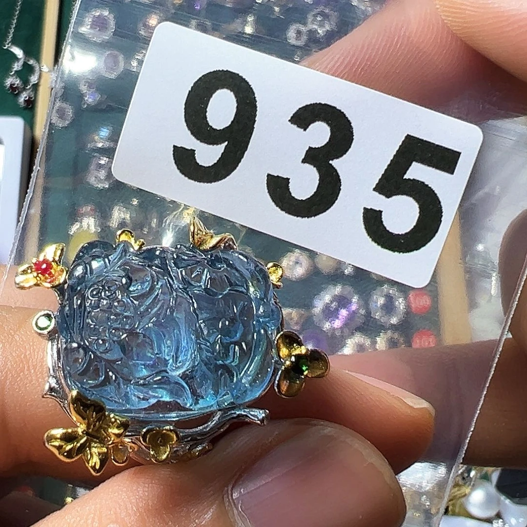 海蓝宝石戒圈银S925镶嵌小***界