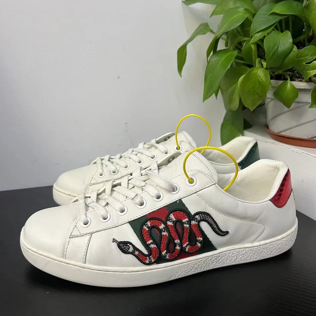 95新 GUCCI/古驰 41欧码珊瑚蛇刺绣图案白色板鞋成色自定义wdf633