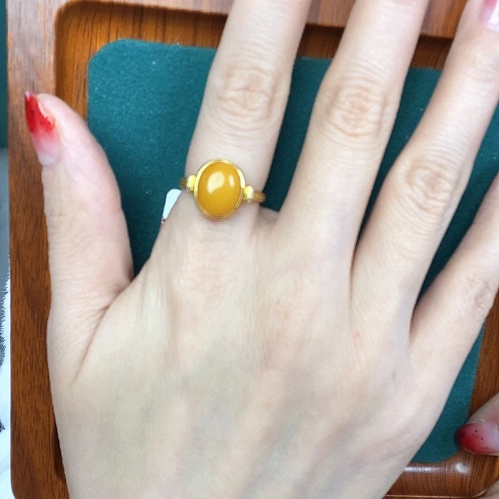 蜜蜡戒指银S925镶嵌戒指