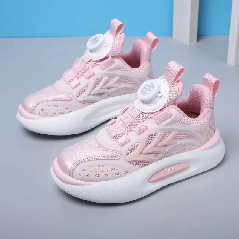 BKG女童夏季单网透气旋钮休闲软底运动鞋
