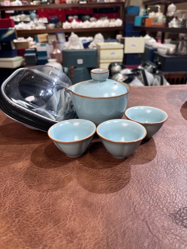 182天青色汝窑一壶三杯旅行茶具