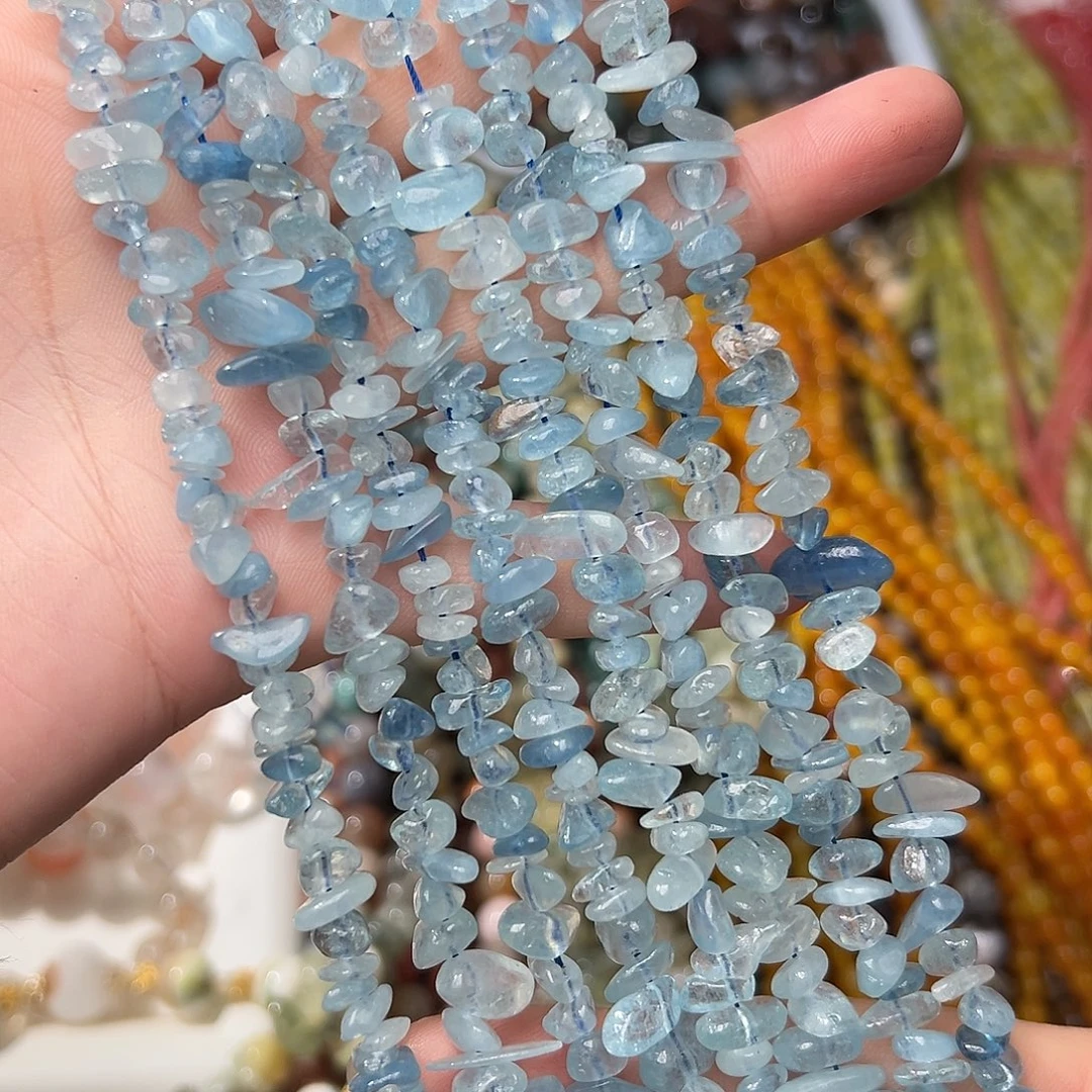 玛瑙/玉髓合金珠宝半成品G502。7mm天然海蓝宝随形一条