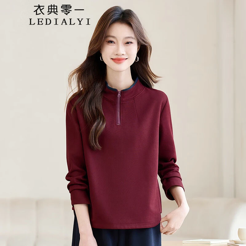 卫衣女春秋2025新款时尚洋气小个子妈妈宽松休闲短款立领套头上衣