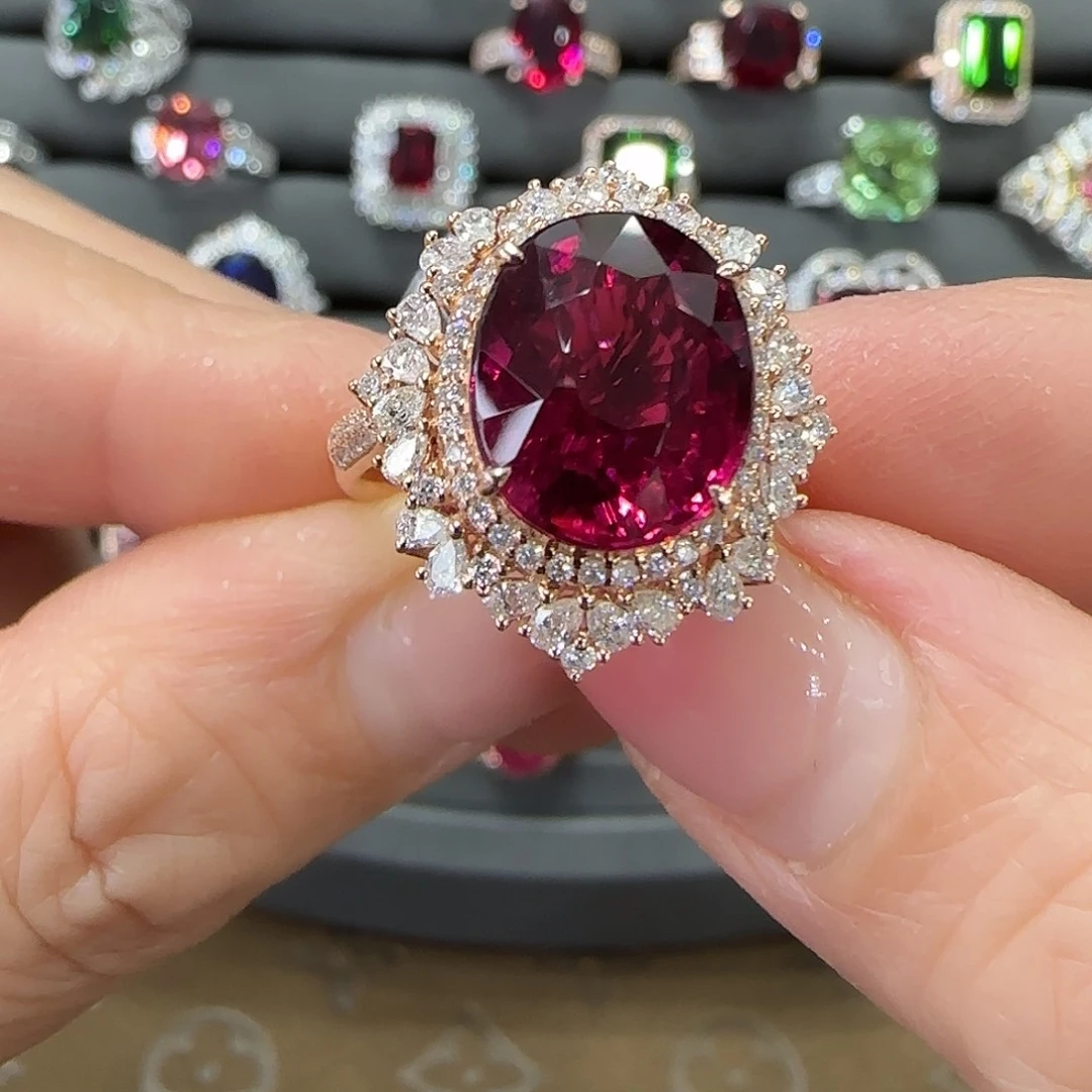 碧玺戒指18K金镶嵌6.19ct