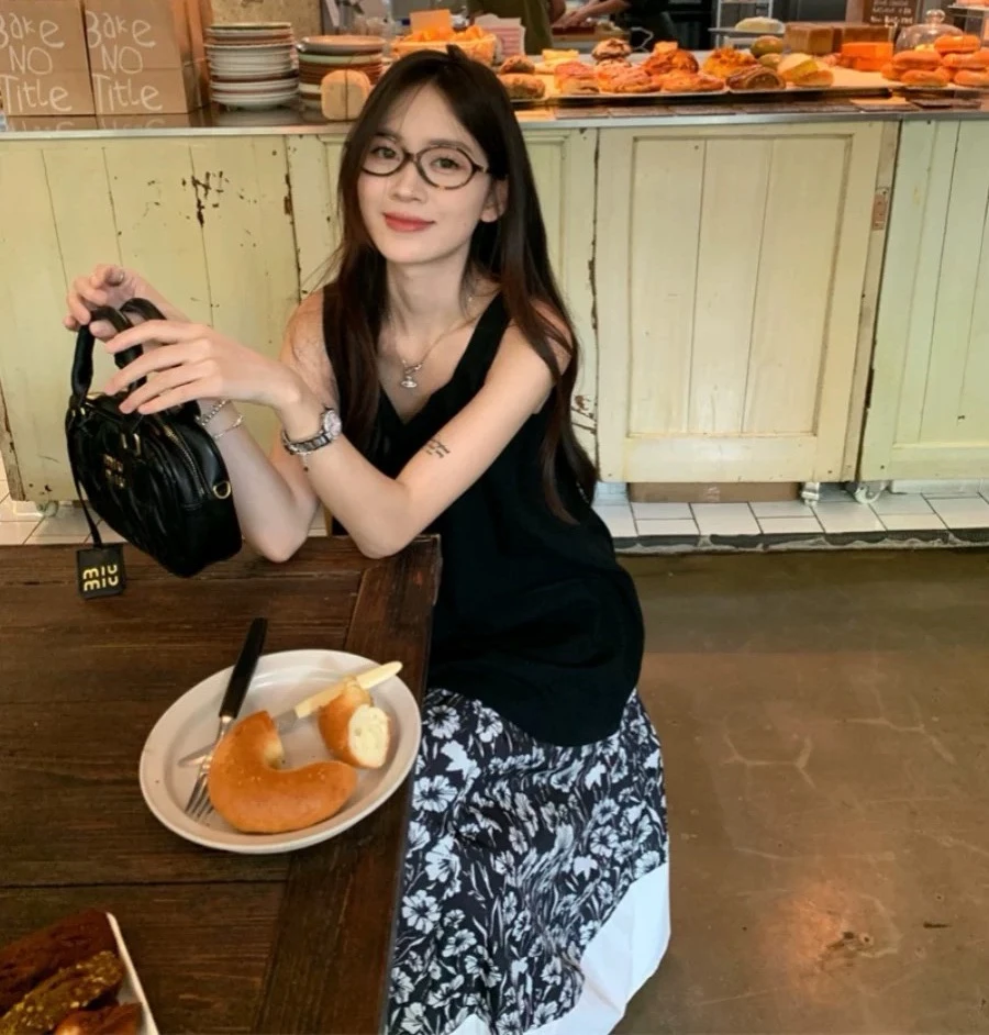 （梦罗花开）无袖吊带上衣+高腰半身裙2025夏季新款女装套装 C804