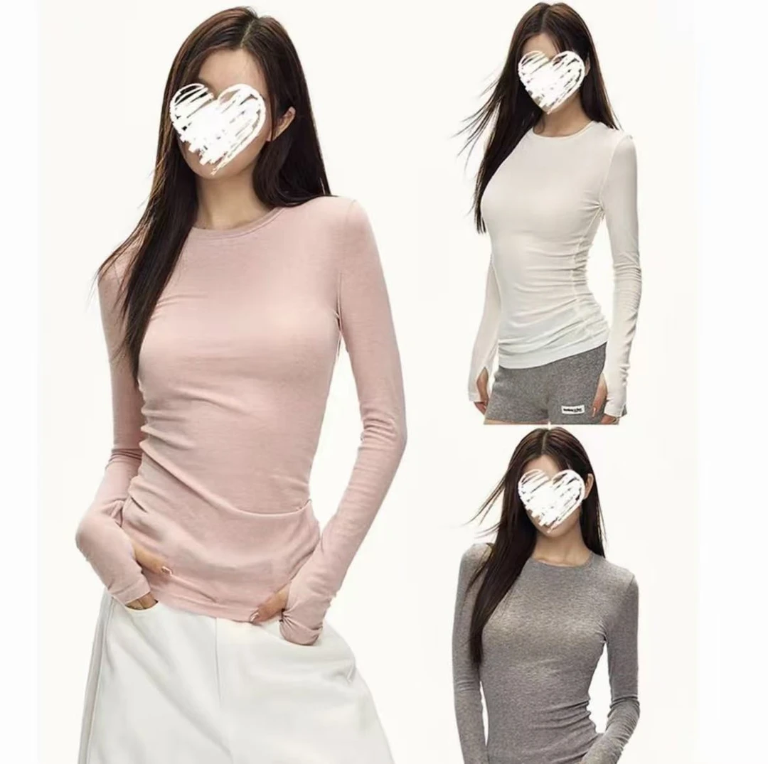 【运补3-5】弹力修身圆领长袖T恤女秋冬季显瘦打底衫内搭白色上衣潮