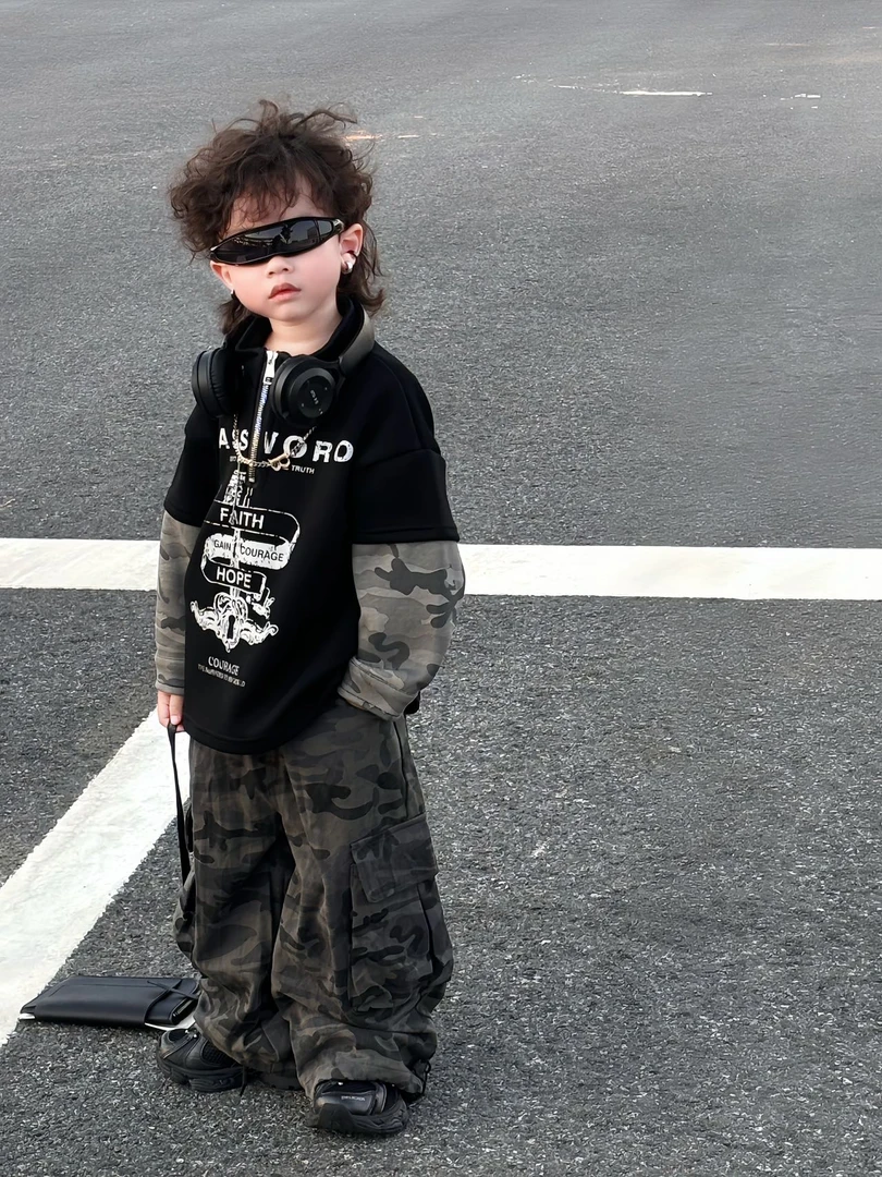 【现货】2025拼接卫衣秋款韩版男童洋气儿童痞帅童装宽松Q580790