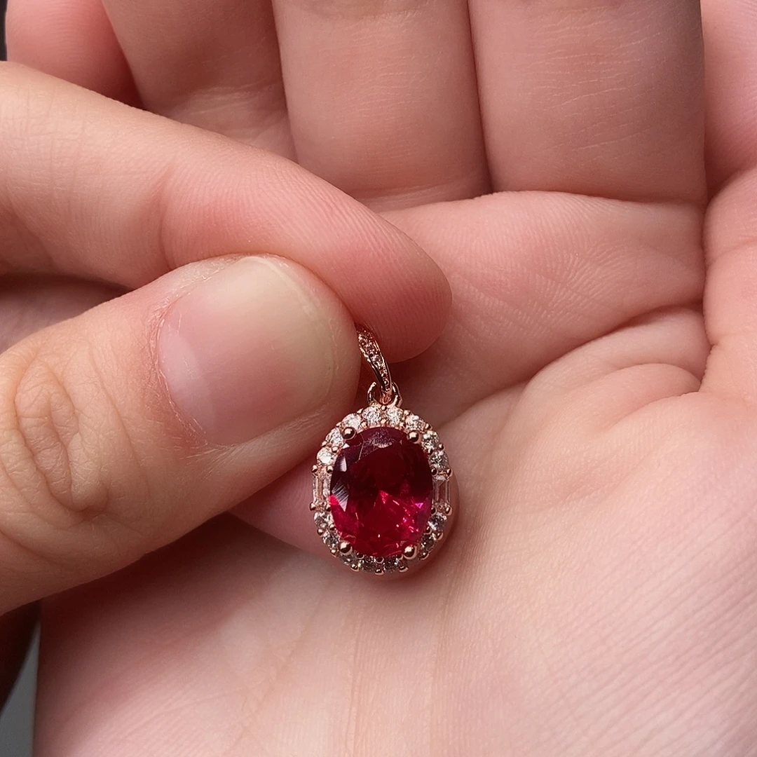 红宝石吊坠(赠链)银S925镶嵌